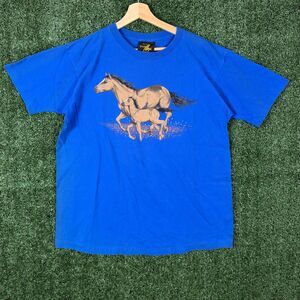 Pure Magic Men's Horse Foal Graphic T Shirt Vintage Size L Blue Cotton USA Made